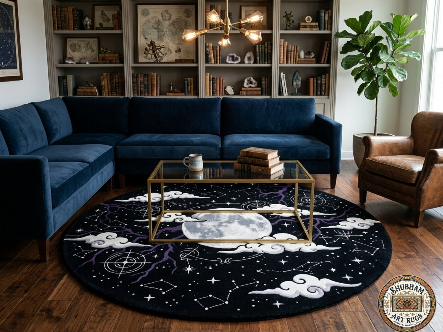 Celestial Moon Hand-Tufted Wool & Viscose Rug Black Galaxy Area Rug