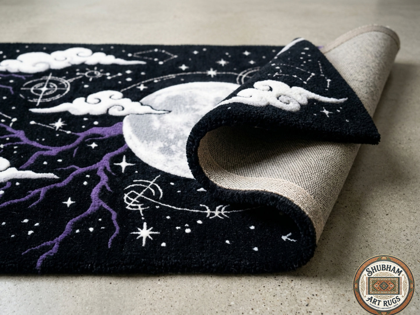 Celestial Moon Hand-Tufted Wool & Viscose Rug Black Galaxy Area Rug