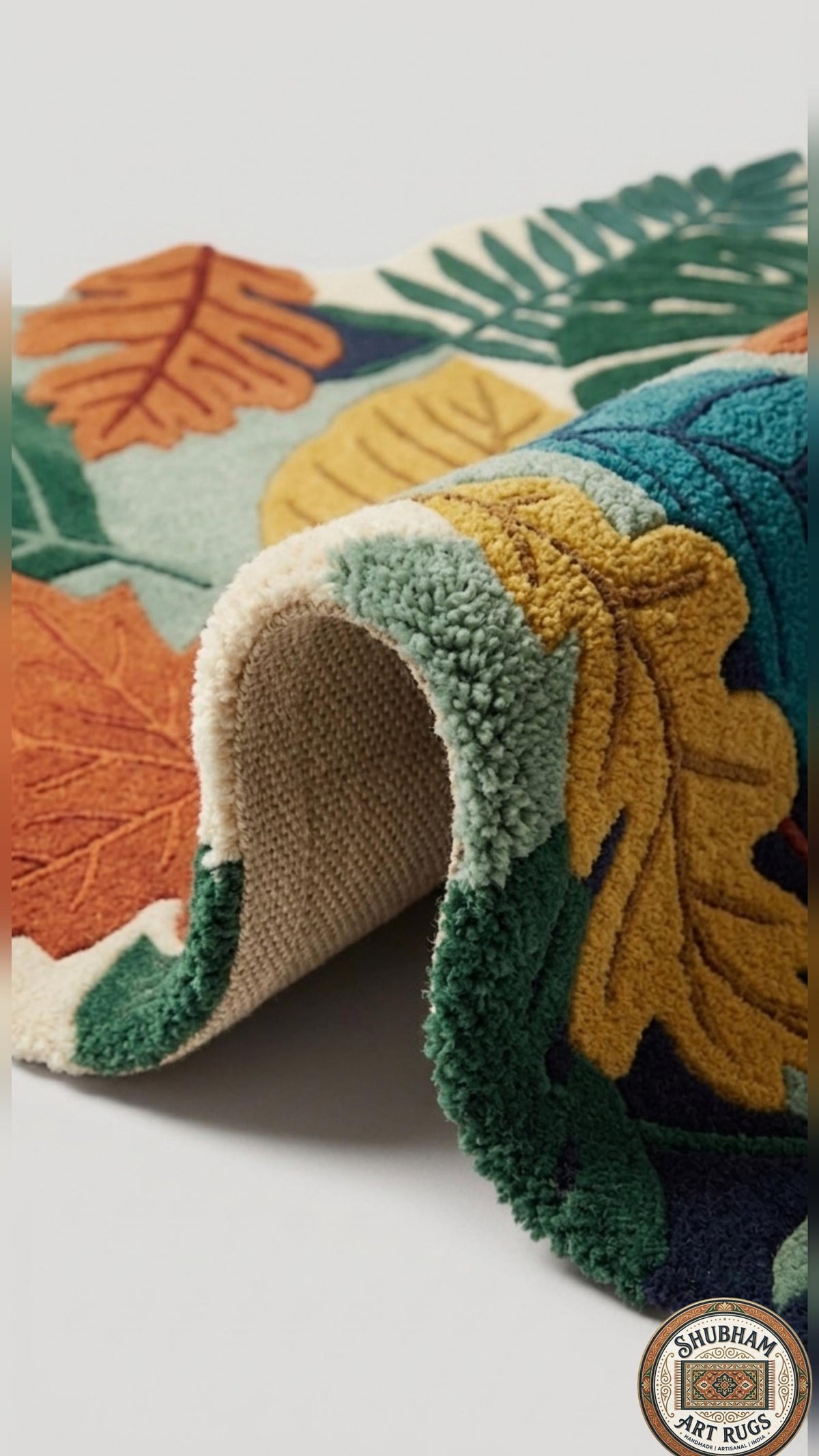 Hand Tufted Leaf Rug, Wool Botanical Carpet, Nature Area Rug, Custom Size