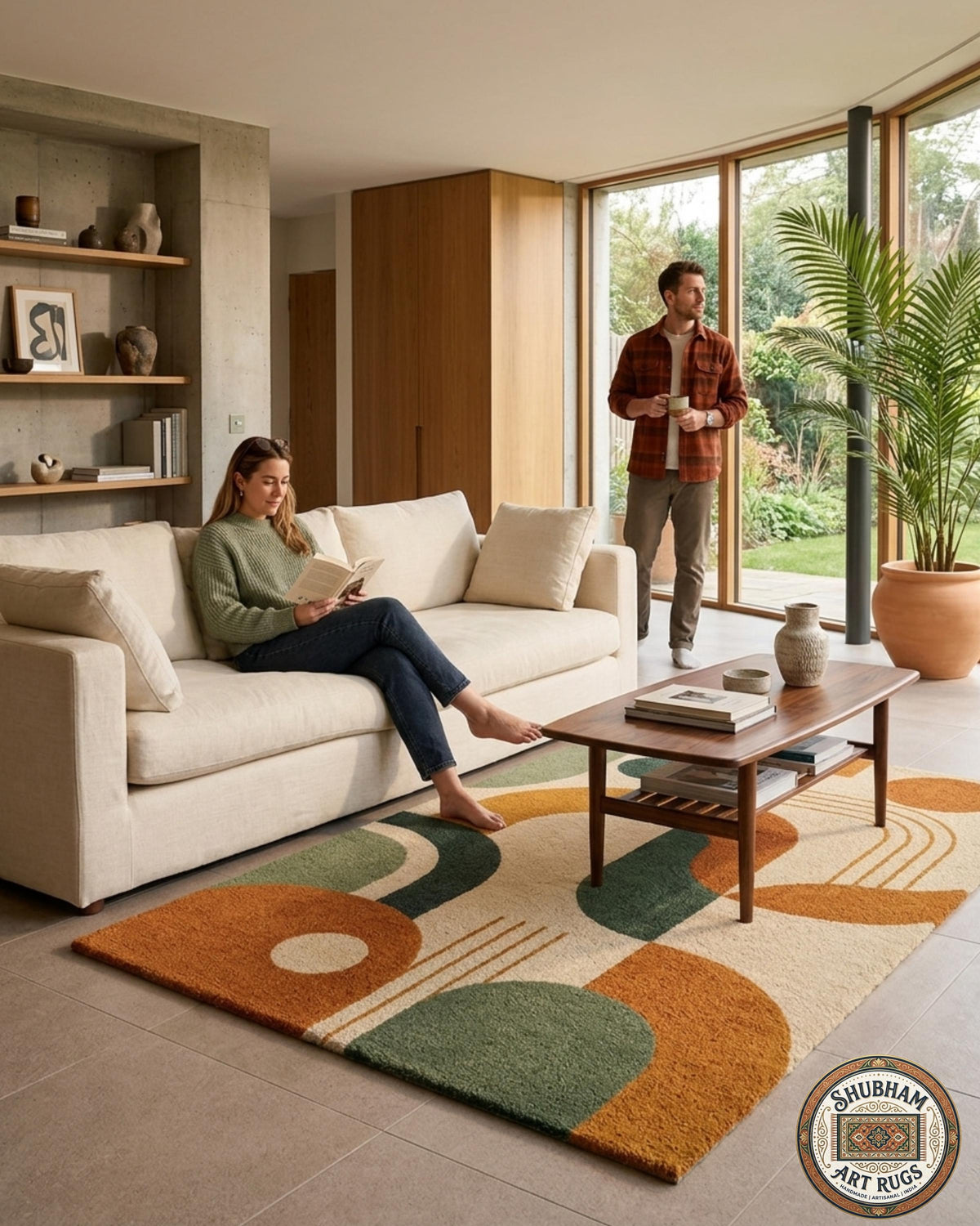 Hand Tufted Wool Rug, Abstract Geometric Carpet, Mid Century Modern Living Room Area Rug