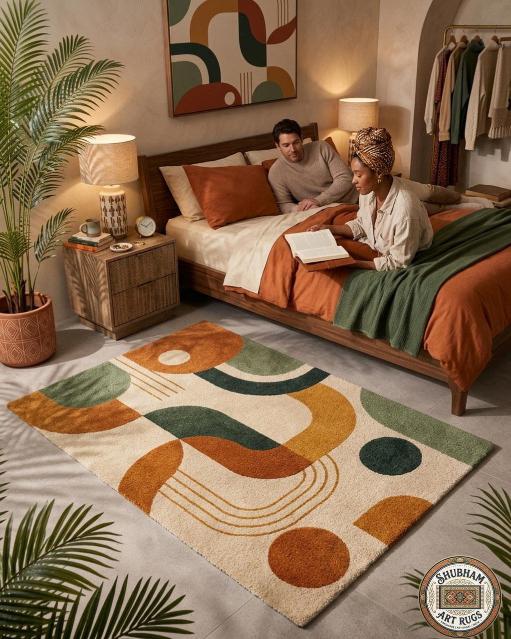 Hand Tufted Wool Rug, Abstract Geometric Carpet, Mid Century Modern Living Room Area Rug
