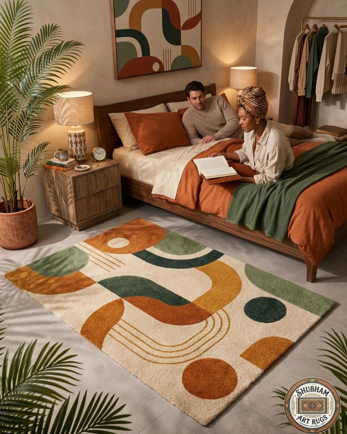 Hand Tufted Wool Rug, Abstract Geometric Carpet, Mid Century Modern Living Room Area Rug