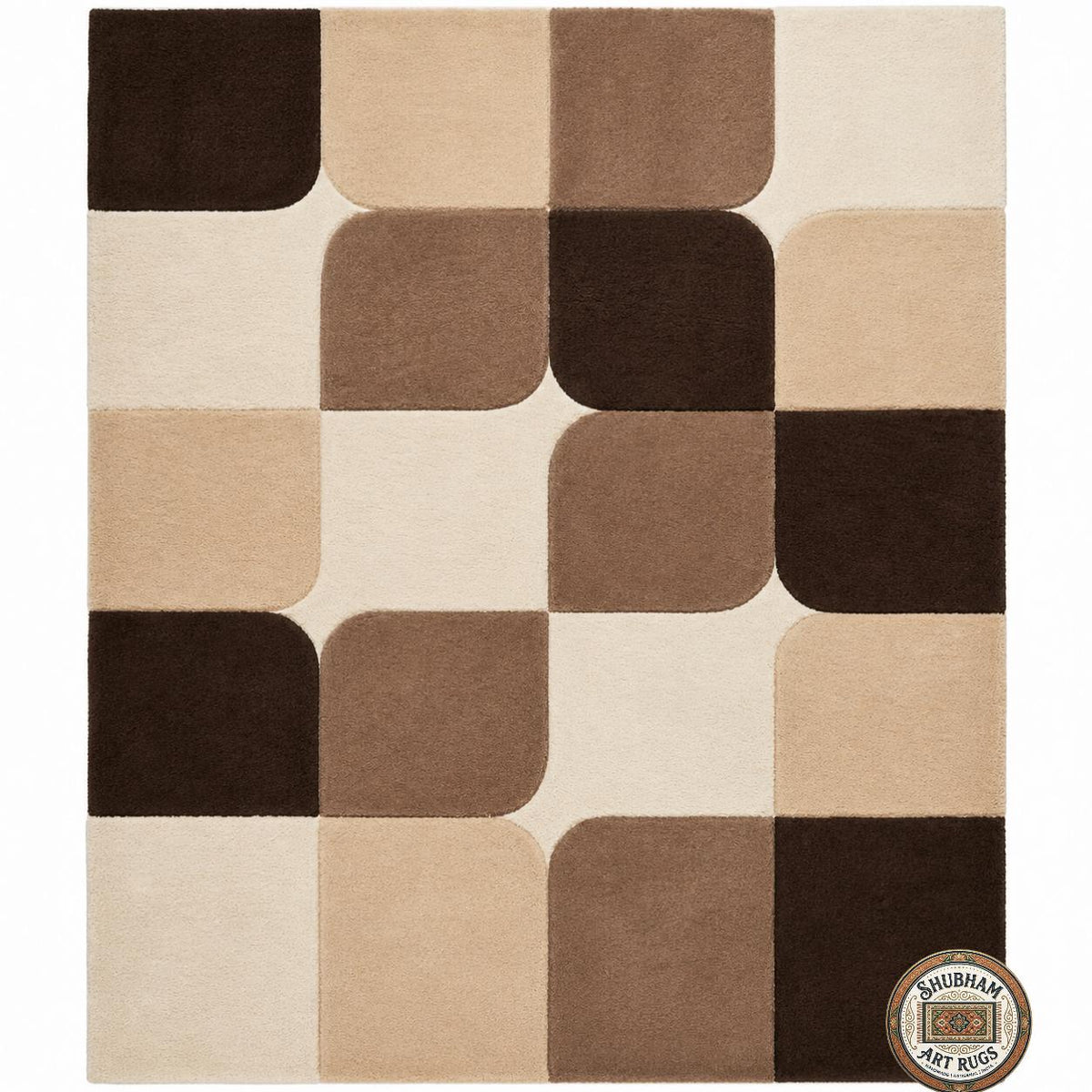 Hand Tufted Wool Runner Rug, Modern Geometric Hallway Carpet, Neutral Beige Brown, Indian Artistry