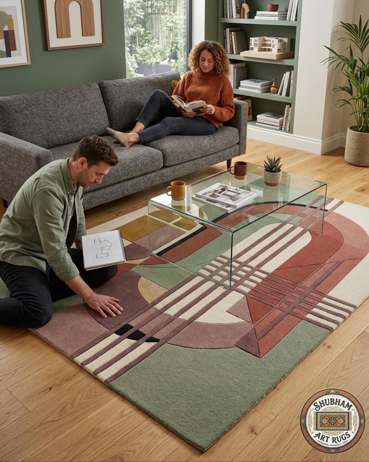 Hand Tufted Wool Rug, Modern Geometric Abstract Carpet, Living Room Area Rug