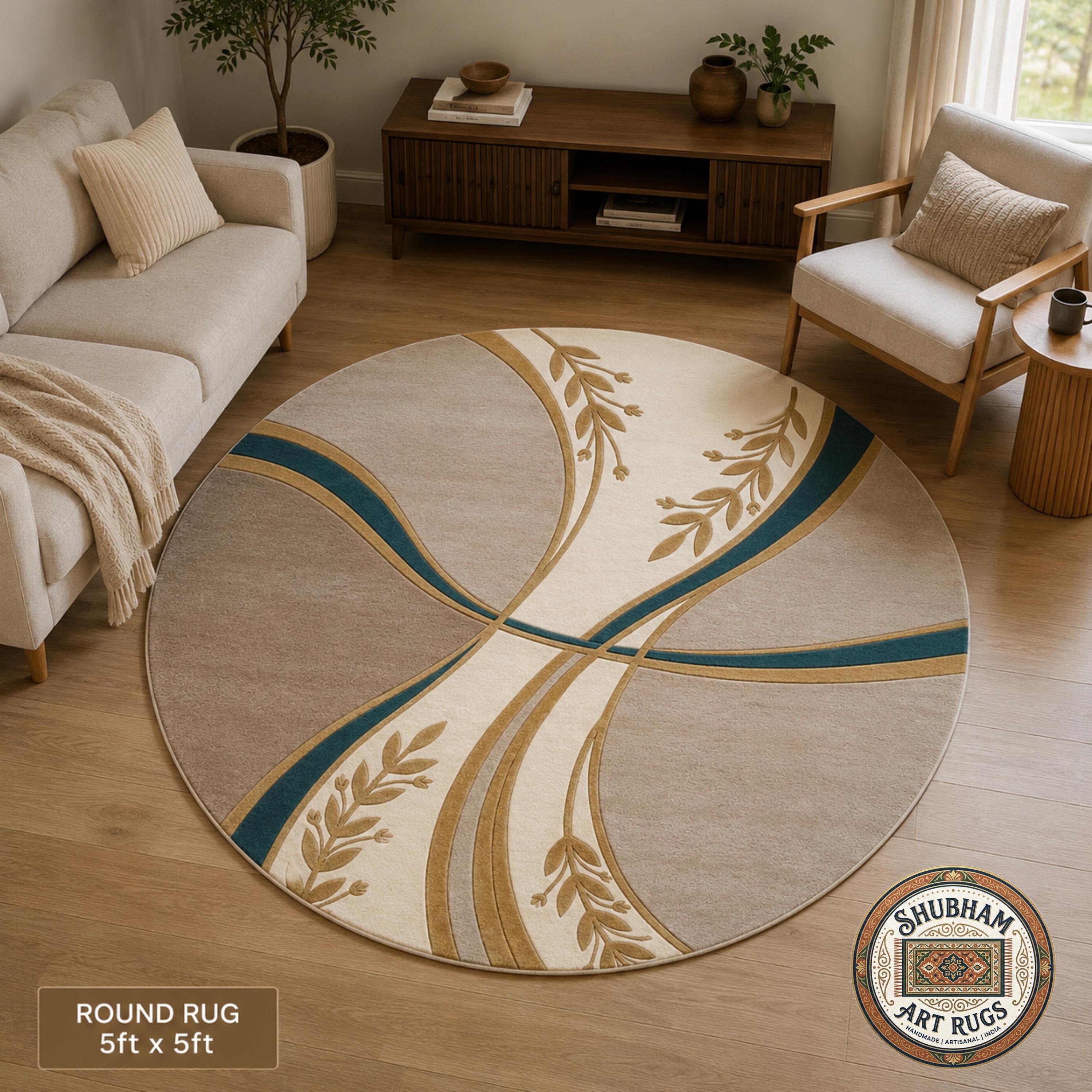 Hand Tufted Wool Rug, Irregular Abstract Botanical Design, New Zealand Blend Carpet