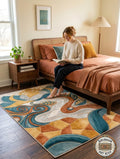 Hand Tufted Wool Rug, Abstract Geometric Mid Century Carpet, Boho Living Room Floor Decor
