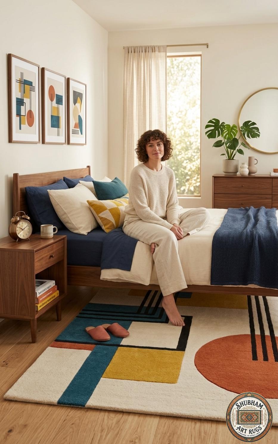 Hand Tufted Geometric Wool Rug: Modern Plush Living Room Carpet