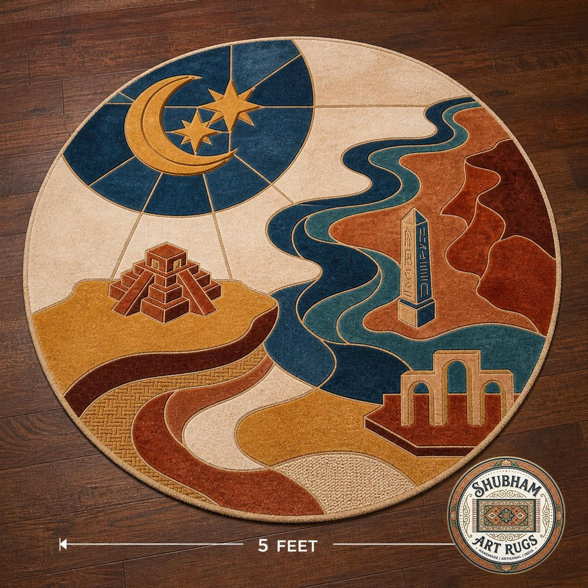 Hand Tufted Wool Area Rug, Celestial Moon Star Abstract Boho Carpet