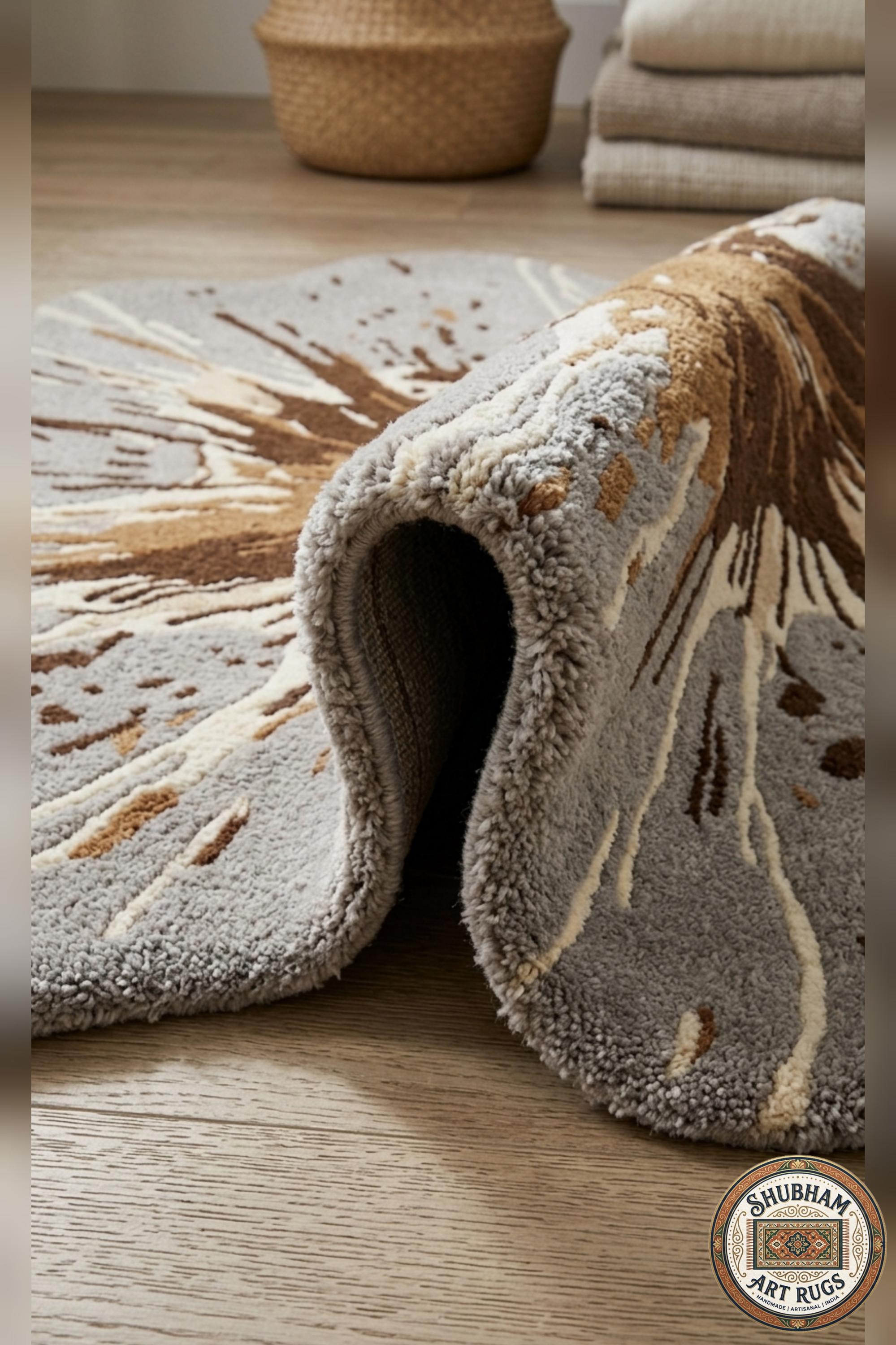 Hand Tufted Wool Splash Rug, Organic Irregular Grey Brown Area Carpet