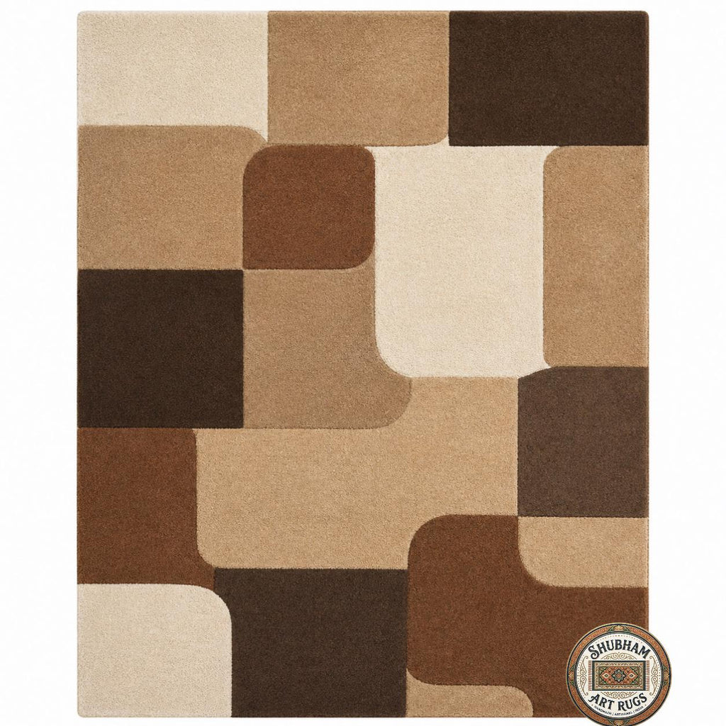 Hand Tufted Wool Area Rug, Modern Geometric Abstract Carpet, Beige Brown Living Room Rug