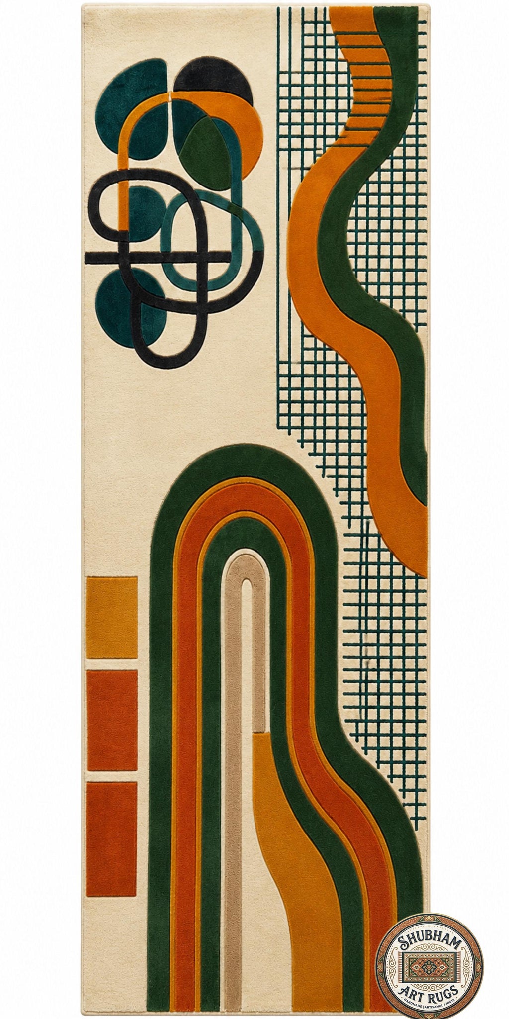 Hand Tufted Wool Rug, Modern Abstract Geometric Scandinavian Carpet, Eco Friendly Living Room Runner