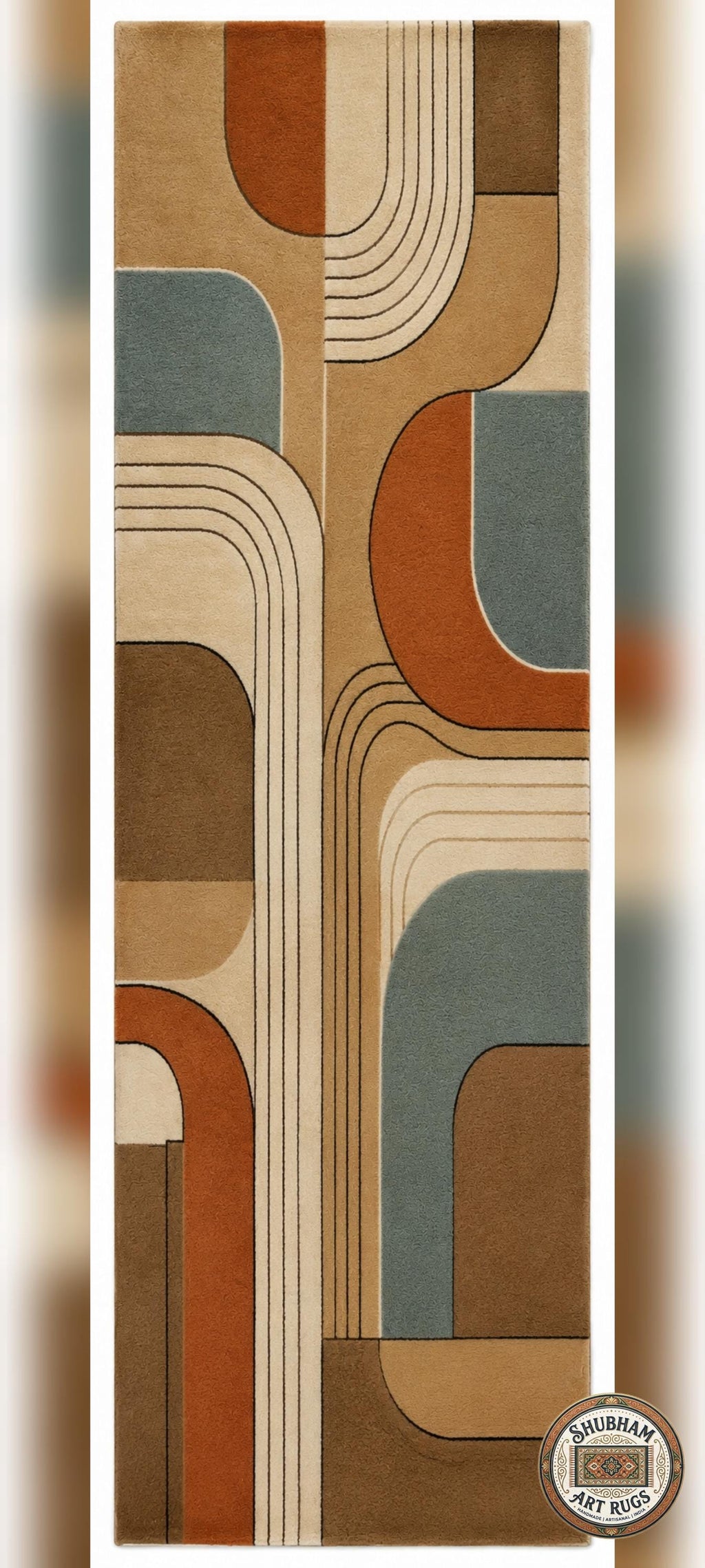 Hand Tufted Wool Rug, Mid Century Geometric Abstract Carpet, Eco Friendly Home Decor