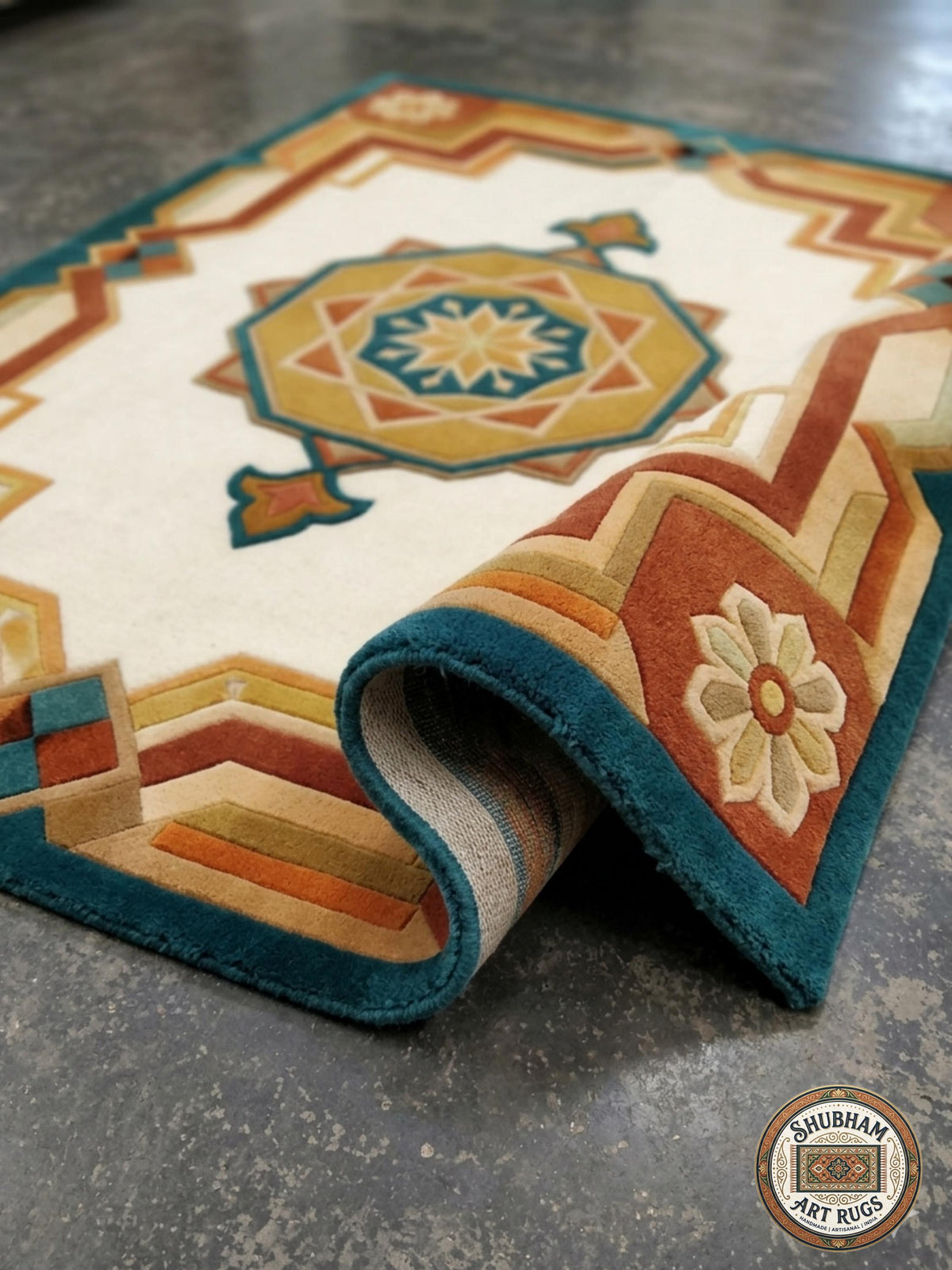 Hand Tufted Wool Rug, Persian Geometric Oushak Carpet, Living Room Area Rug