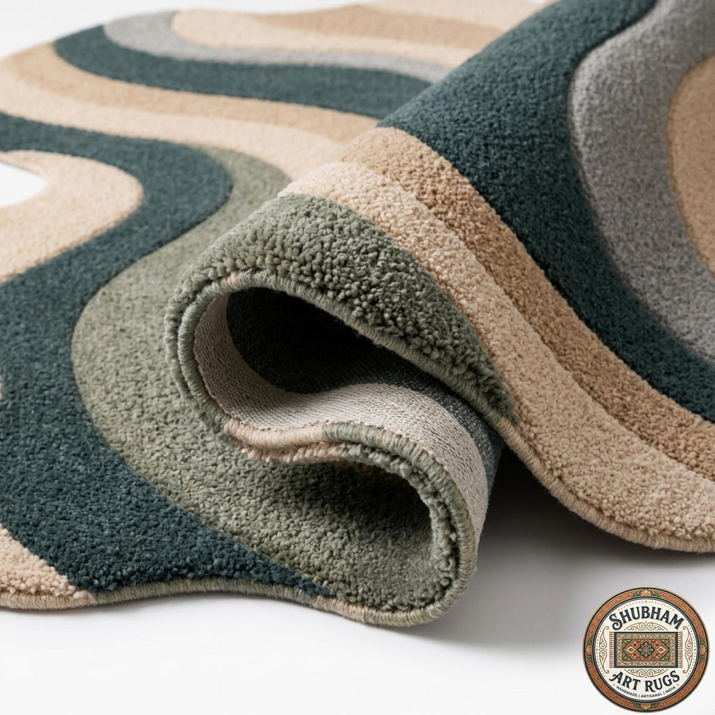 Hand Tufted Wool Rug, Abstract Wavy Area Carpet, New Zealand Blend, Custom Shape Decor