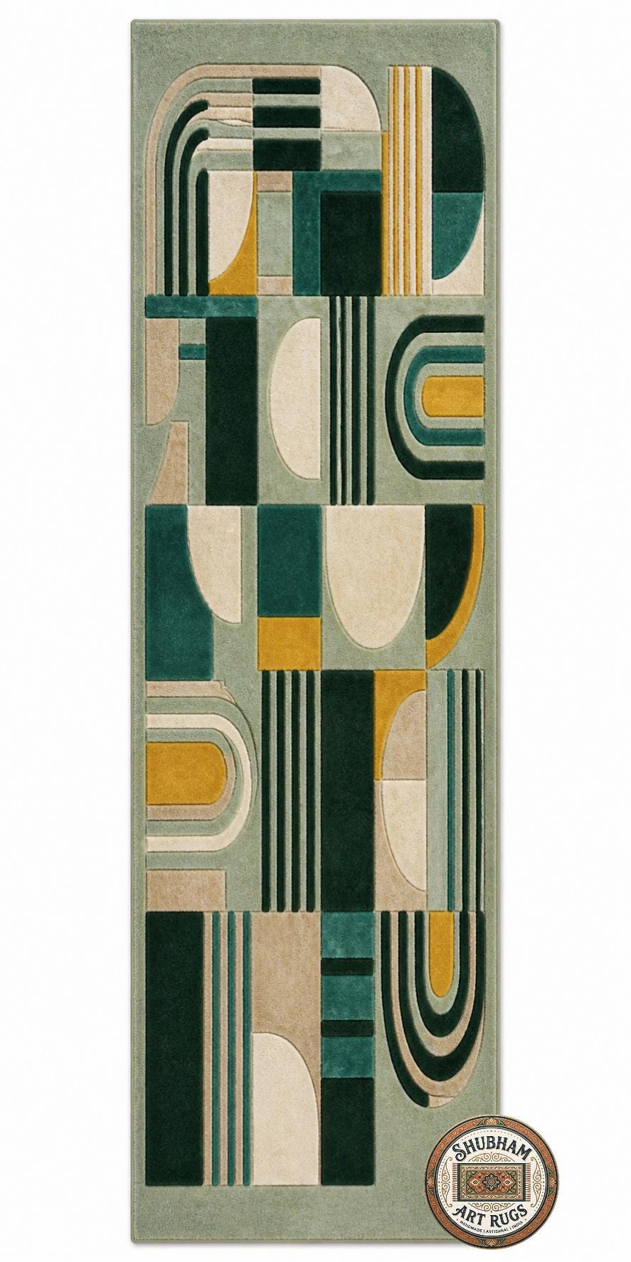 Sage Geometry Hand Tufted Wool Rug, Mid Century Modern Abstract Carpet