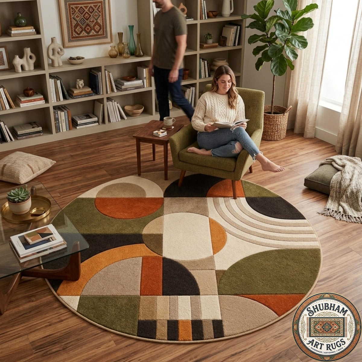 Hand Tufted Wool Rug, Geometric Abstract Mid Century Carpet, Organic Art Home Decor