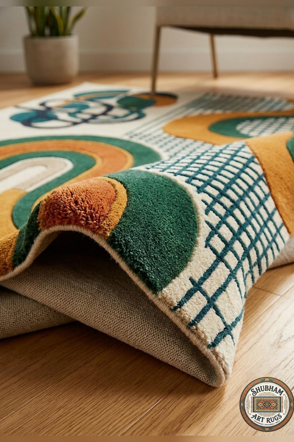Hand Tufted Wool Rug, Modern Abstract Geometric Scandinavian Carpet, Eco Friendly Living Room Runner