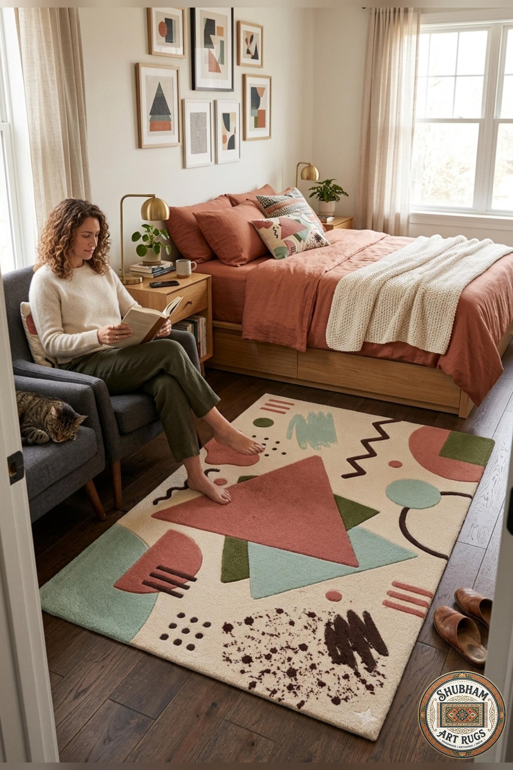 Hand Tufted Wool Rug, Modern Abstract Geometric Carpet, Organic Contemporary Design