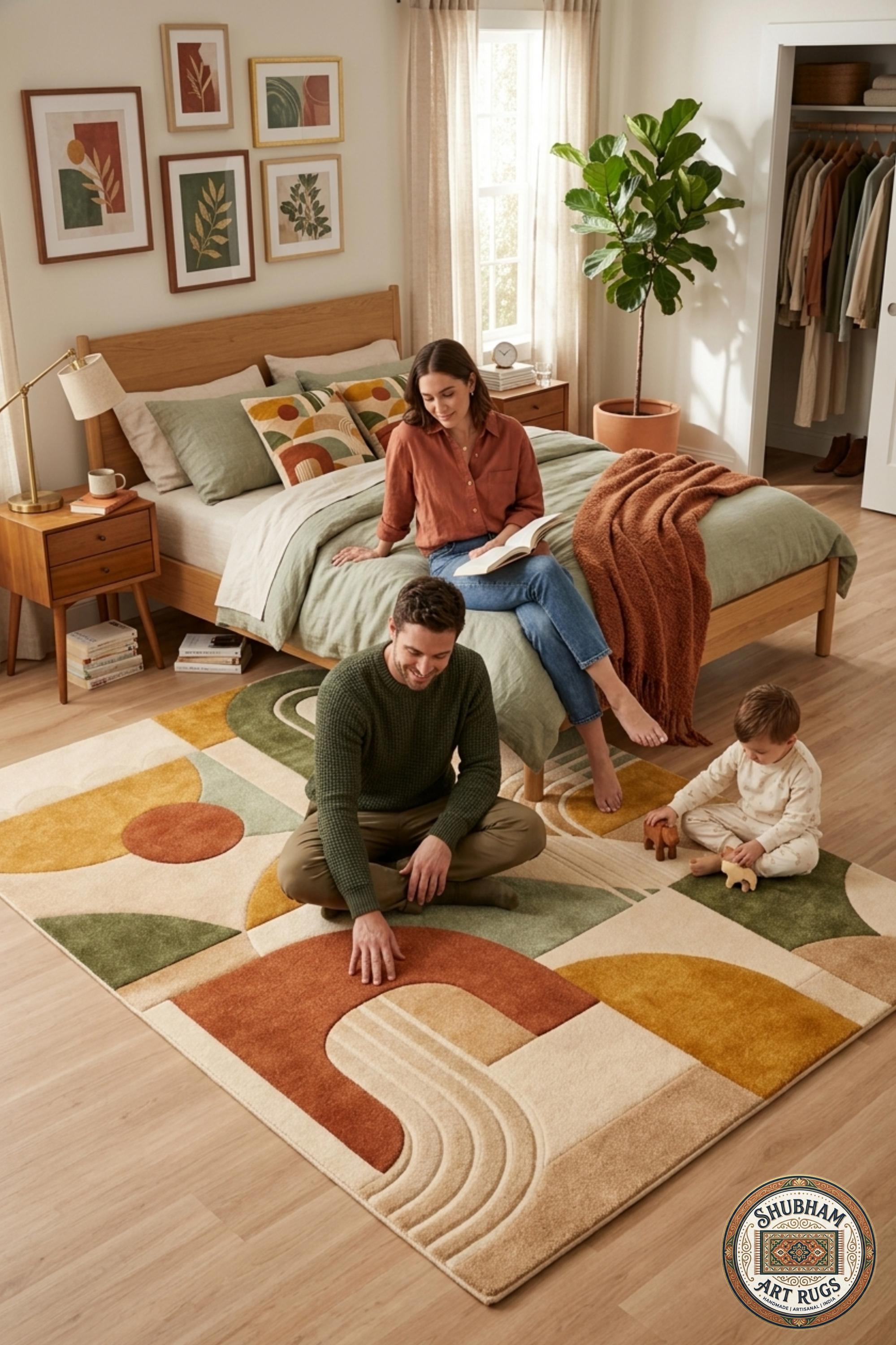 Alfombra abstracta de lana tejida a mano, alfombra redonda geométrica moderna, alfombra de área bohemia para sala de estar