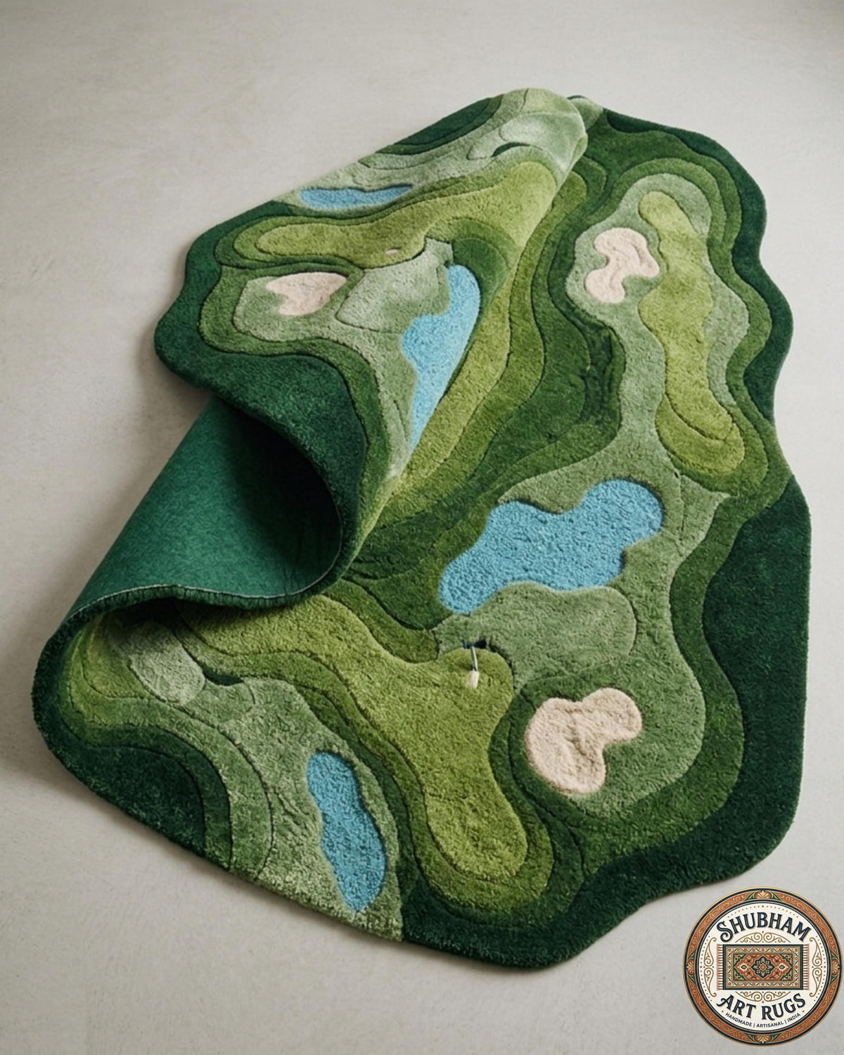 Hand Tufted Wool Rug, Organic Abstract Green Modern Area Carpet, Luxury Designer Home Decor