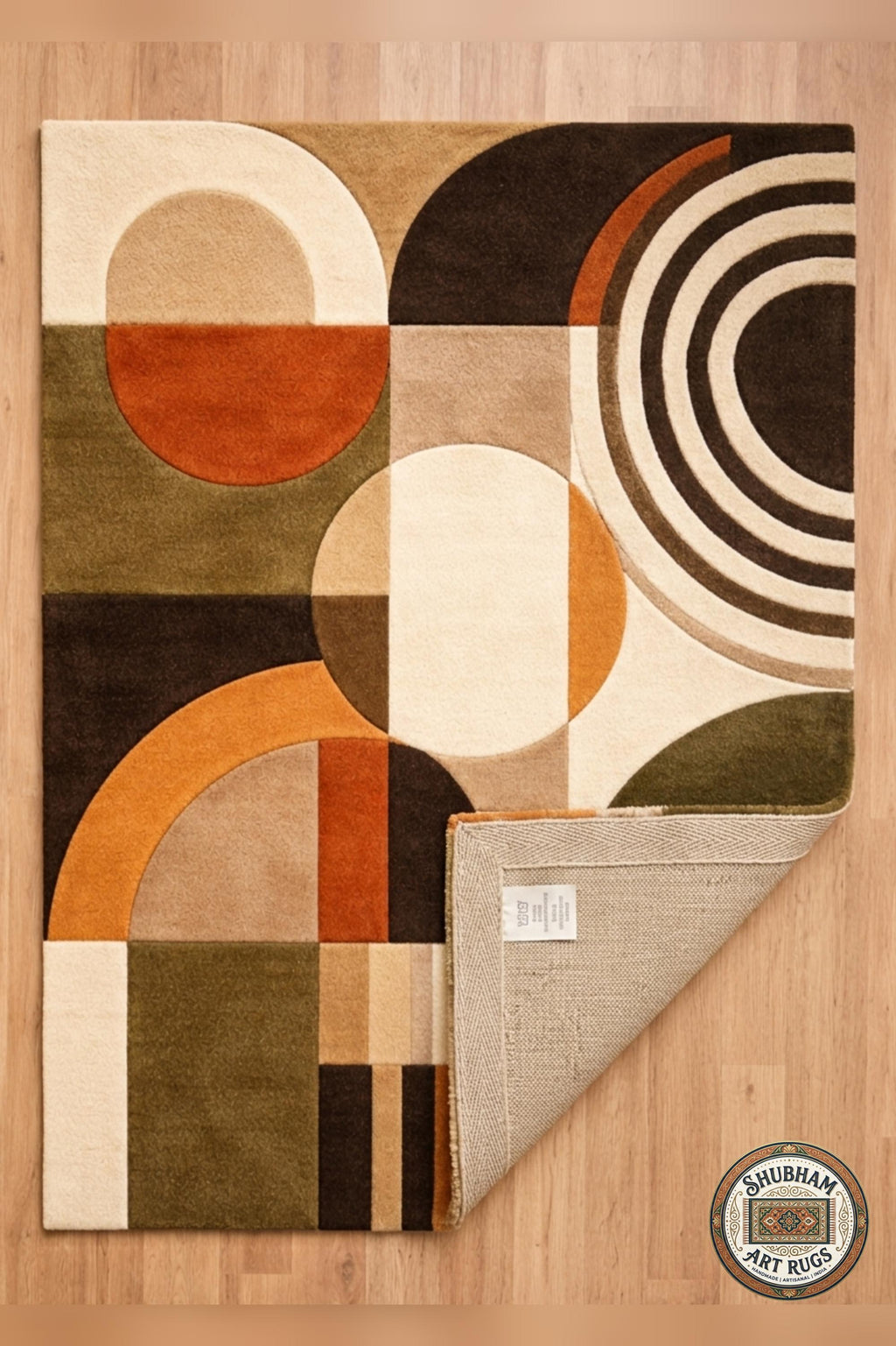 Hand Tufted Wool Rug, Geometric Abstract Mid Century Carpet, Organic Art Home Decor