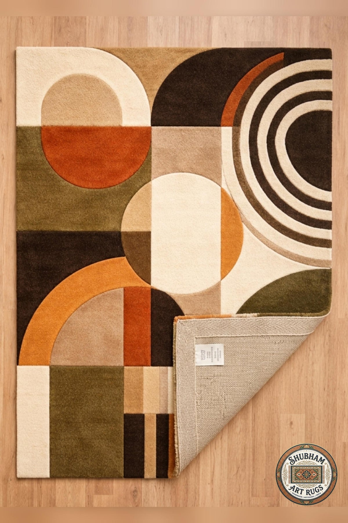 Hand Tufted Wool Rug, Geometric Abstract Mid Century Carpet, Organic Art Home Decor