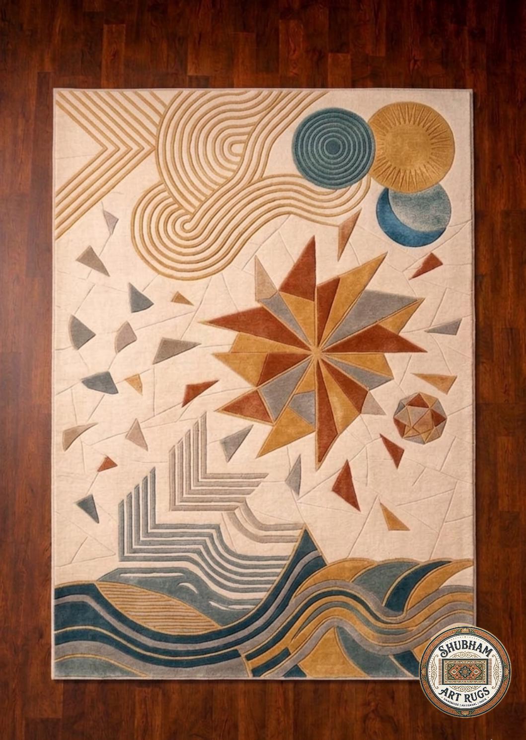 Hand Tufted Wool Area Rug, Modern Abstract Geometric Boho Carpet