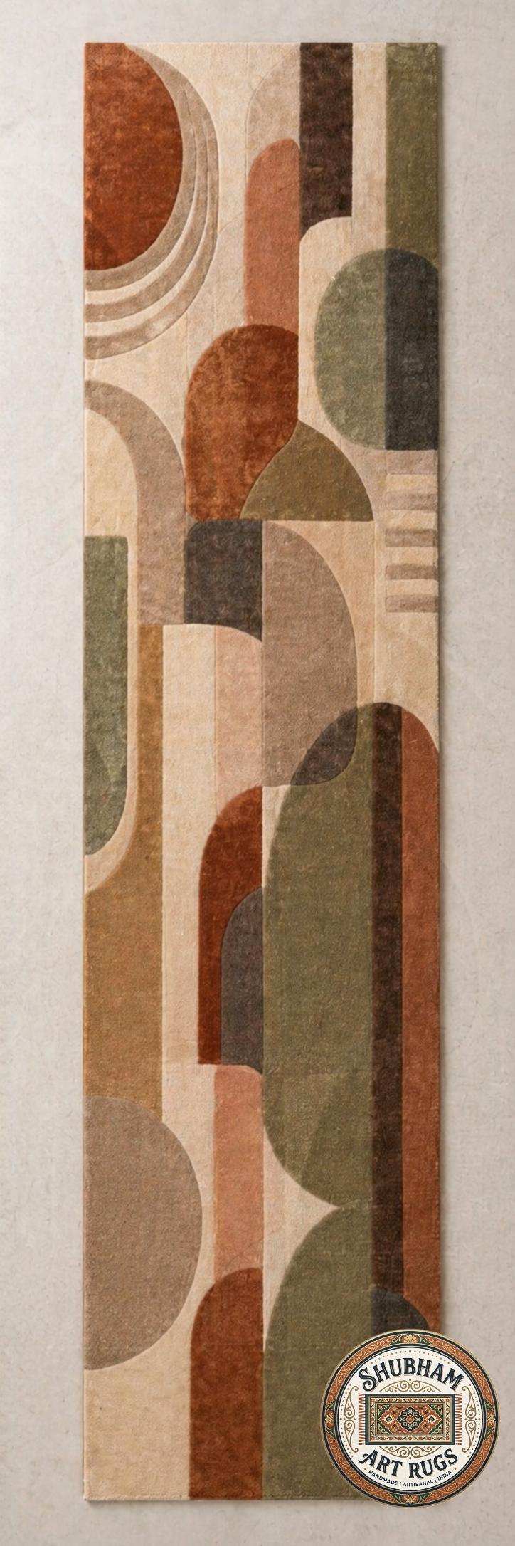 Hand Tufted Wool Rug: Modern Abstract Geometric Mid Century Carpet (Custom Size)
