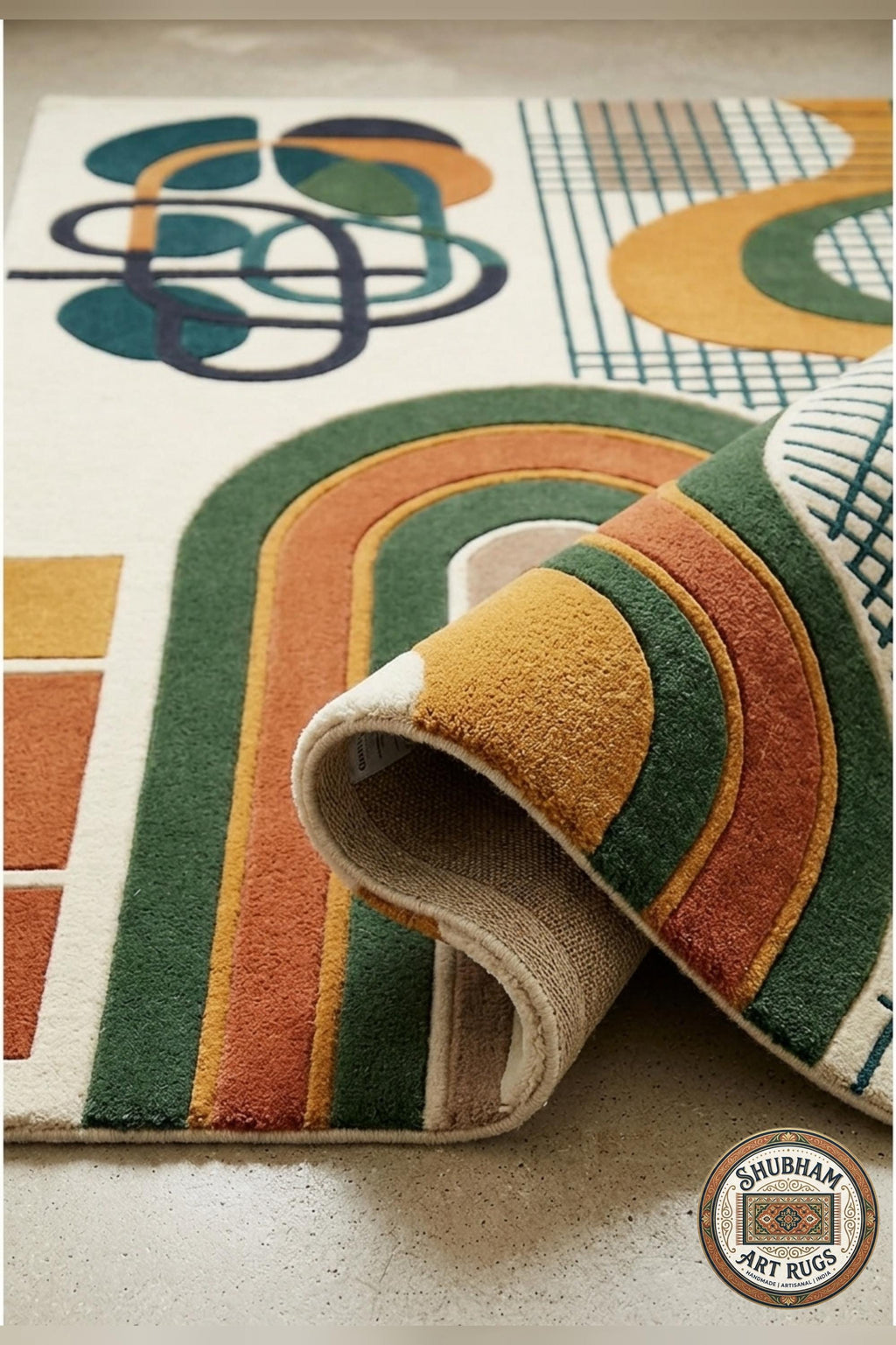 Hand Tufted Wool Rug, Modern Abstract Geometric Scandinavian Carpet, Eco Friendly Living Room Runner