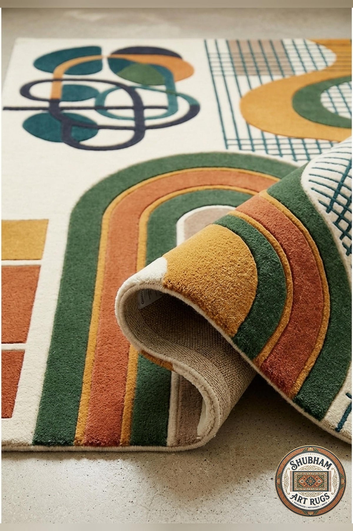 Hand Tufted Wool Rug, Modern Abstract Geometric Scandinavian Carpet, Eco Friendly Living Room Runner