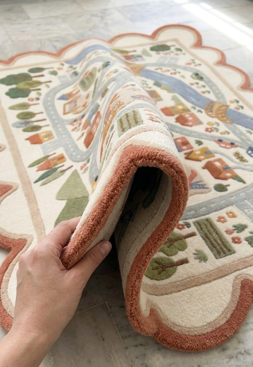 Hand Tufted New Zealand Wool Rug Kids Road Map Playroom & Nursery Area Carpet