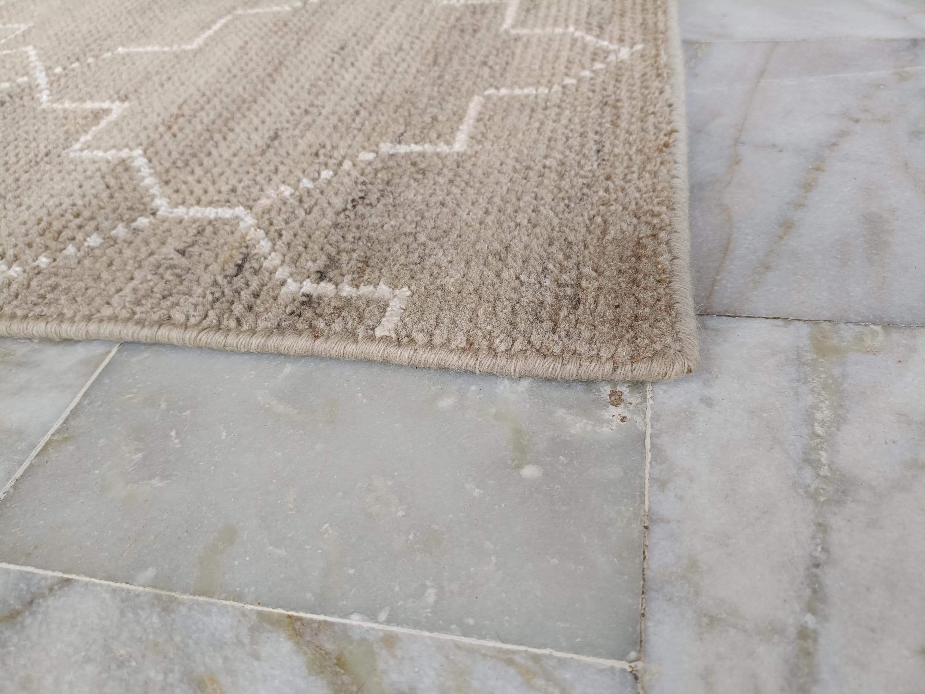 Hand Knotted Wool Rug, Beige Geometric Moroccan Style Living Room Carpet