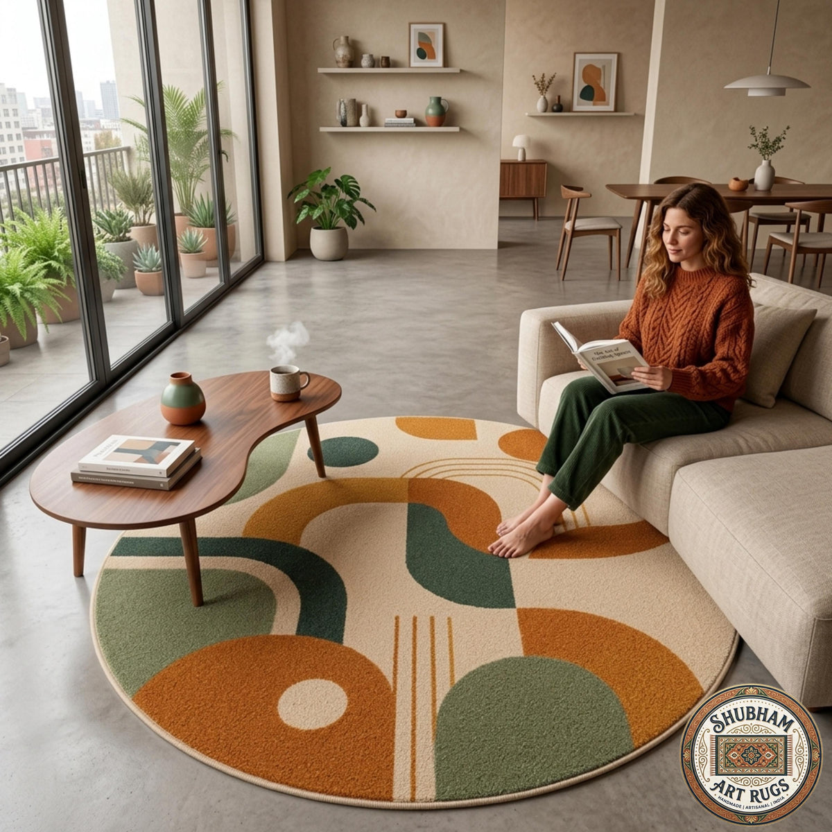Hand Tufted Wool Rug, Abstract Geometric Carpet, Mid Century Modern Living Room Area Rug