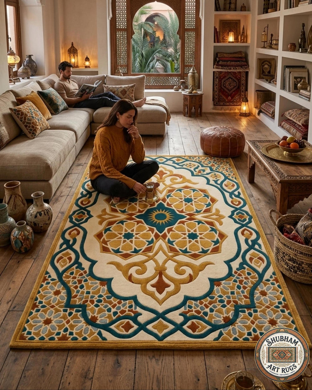 Hand Tufted Wool Rug, Moroccan Boho Geometric Carpet, Custom Indian Design