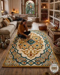 Hand Tufted Wool Rug, Moroccan Boho Geometric Carpet, Custom Indian Design