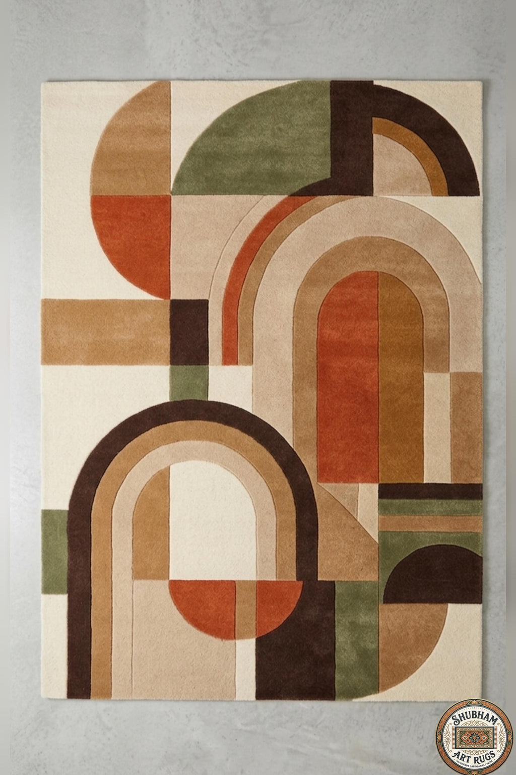 Hand Tufted Wool Rug, Modern Arch Abstract Geometric Carpet, Custom Size Living Room Bedroom