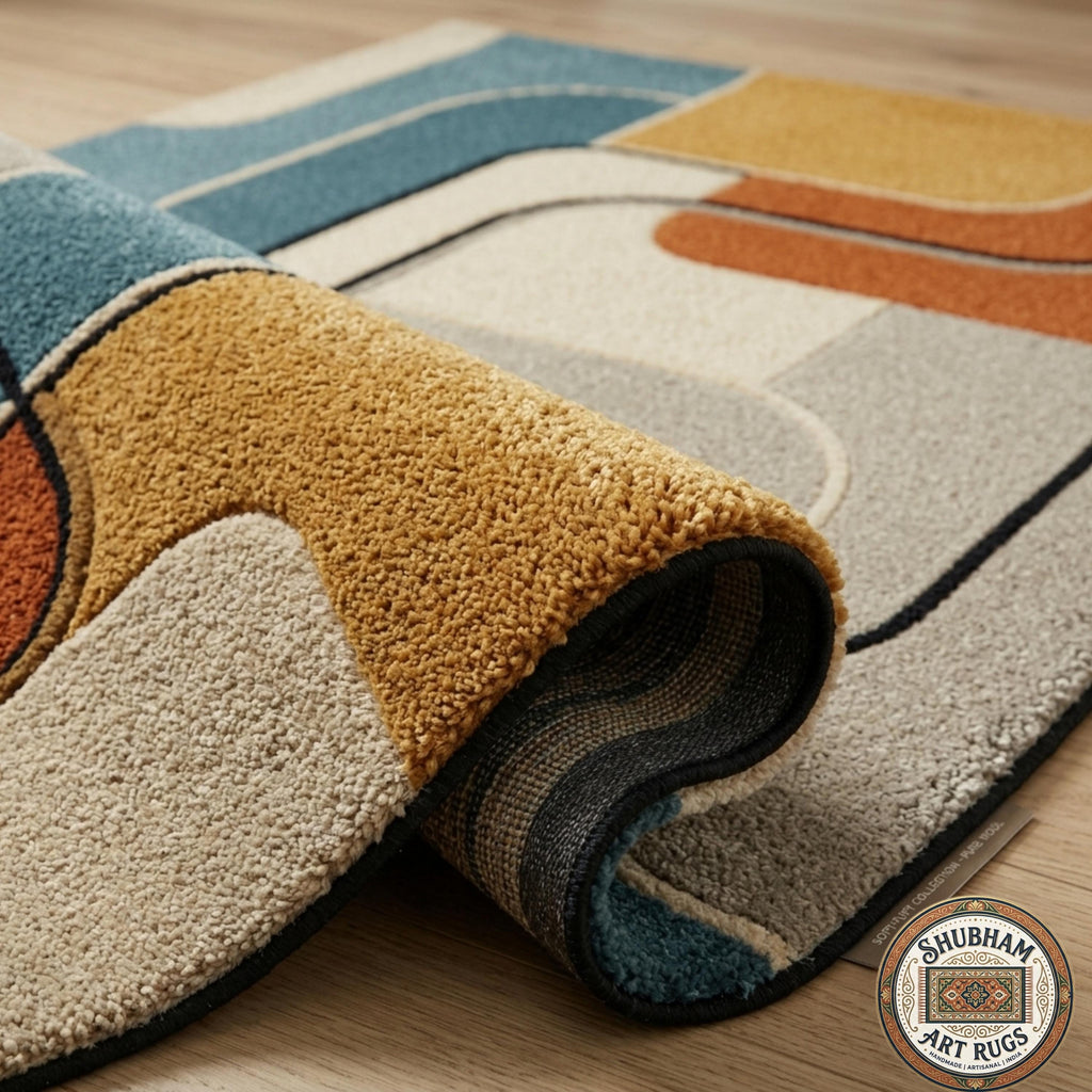 Hand Tufted Wool Area Rug, Mid Century Modern Abstract Geometric Carpet