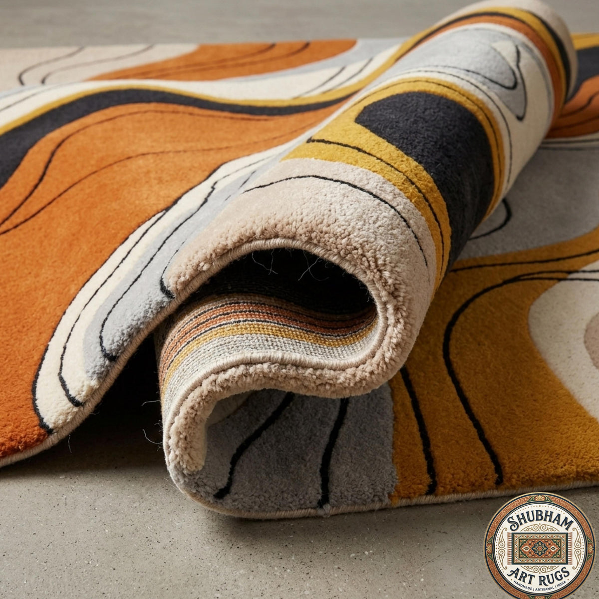 Hand Tufted Wool Rug, Abstract Organic Wave Carpet, Luxury Living Room Area Rug