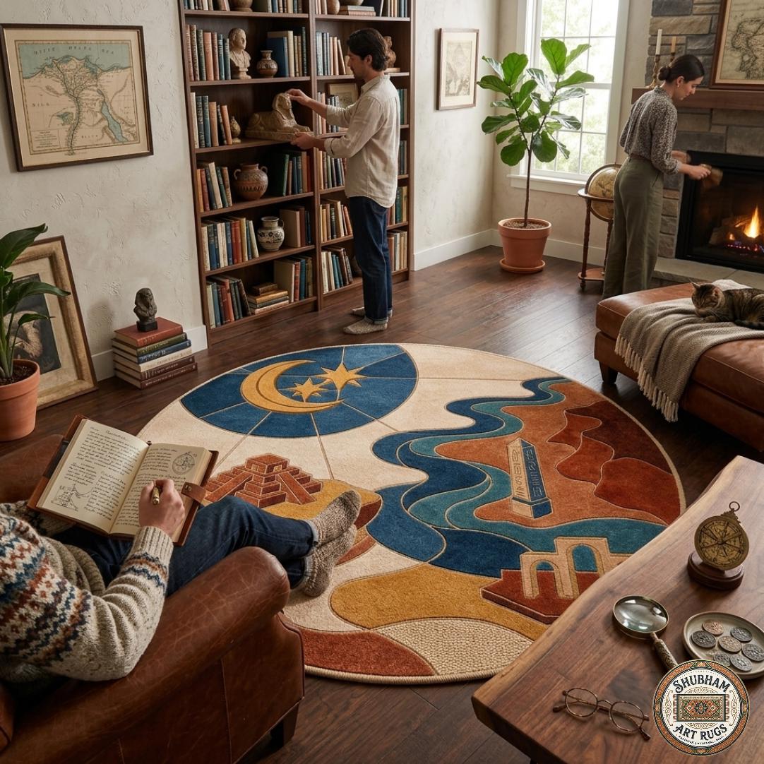 Hand Tufted Wool Area Rug, Celestial Moon Star Abstract Boho Carpet