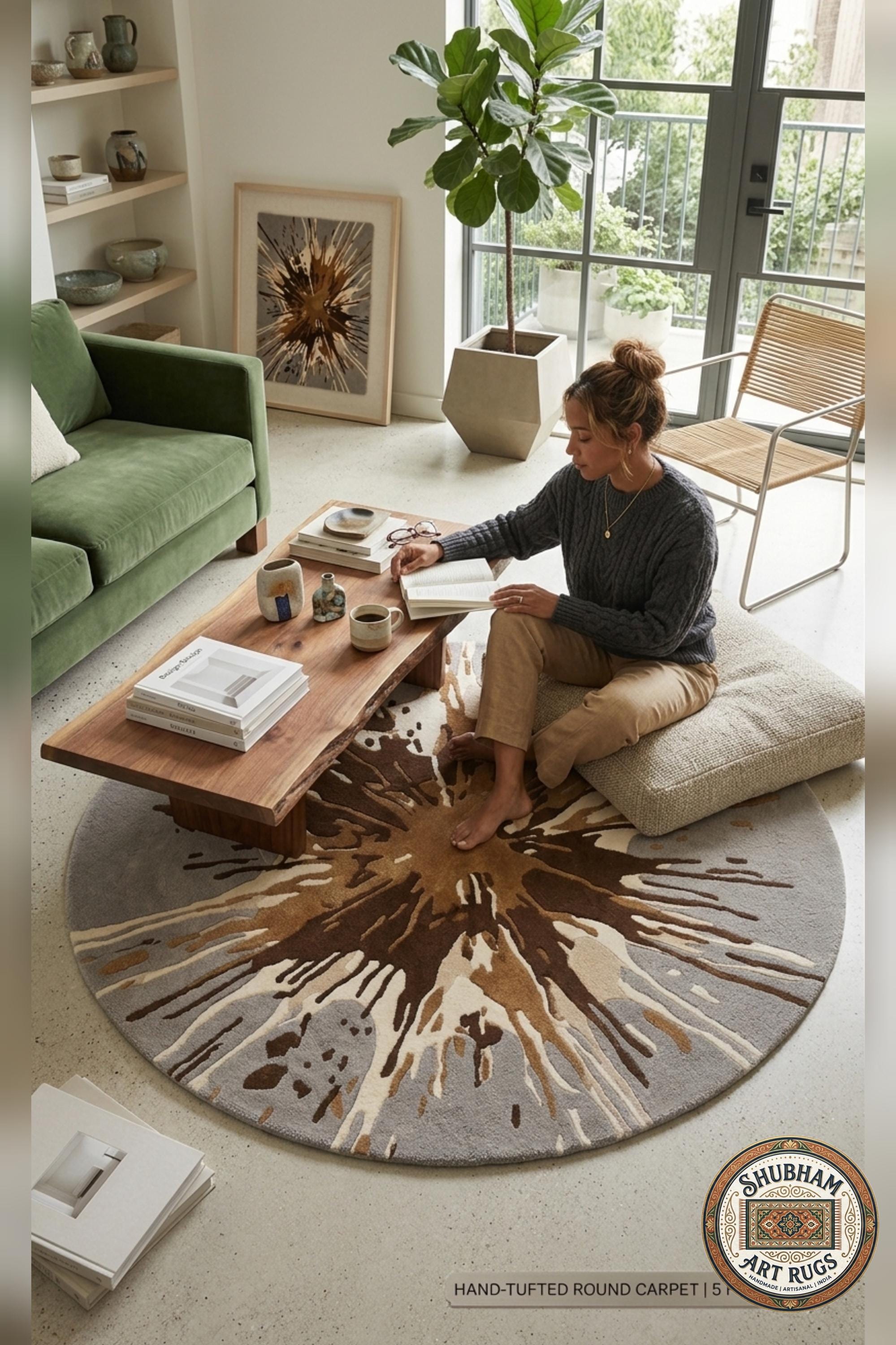 Hand Tufted Wool Splash Rug, Organic Irregular Grey Brown Area Carpet