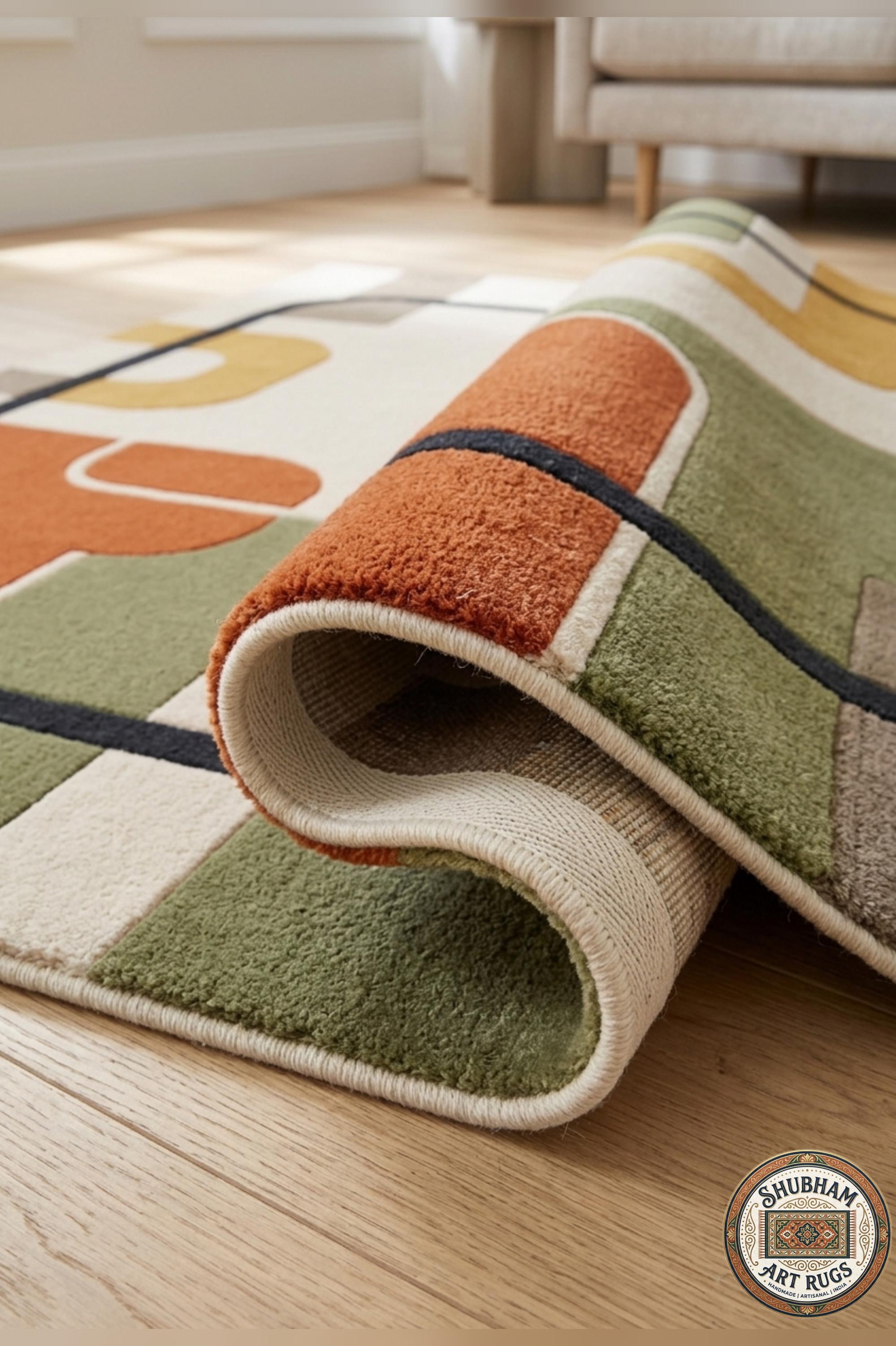Hand Tufted Wool Rug, Mid Century Abstract Geometric Carpet, Organic Contemporary Decor