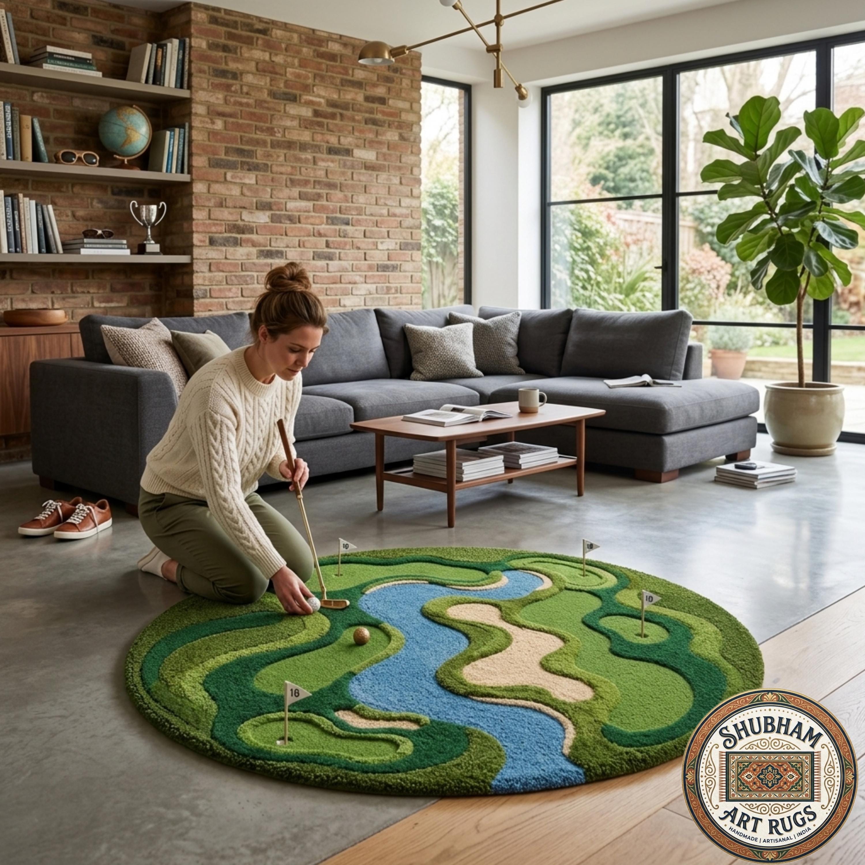 Hand Tufted Wool Golf Course Rug, Luxury Modern Floor Decor New Zealand Wool