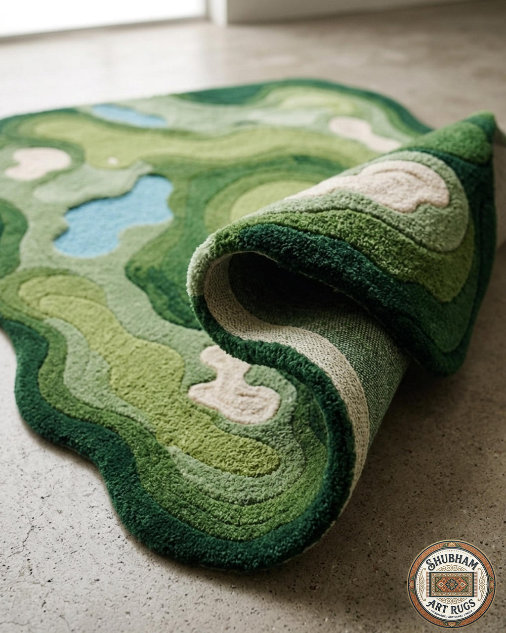 Hand Tufted Wool Rug, Organic Abstract Green Modern Area Carpet, Luxury Designer Home Decor
