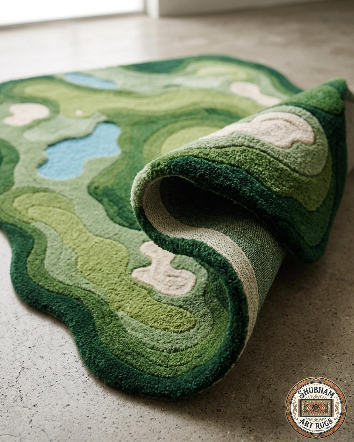 Hand Tufted Wool Rug, Organic Abstract Green Modern Area Carpet, Luxury Designer Home Decor