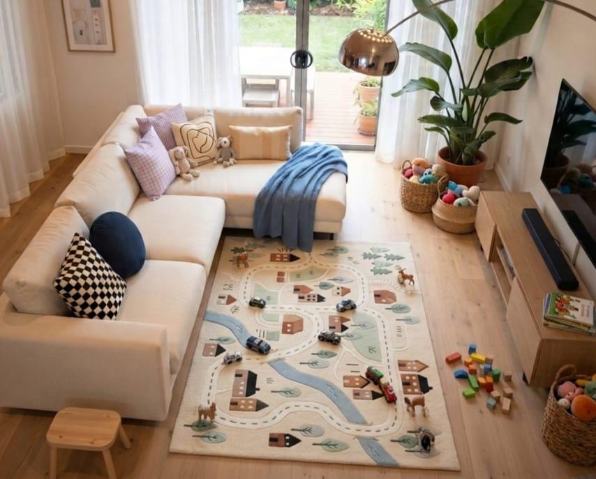 Hand Tufted Wool City Map Play Rug | Kids Nursery Road Boho Living Room AreaCarpet