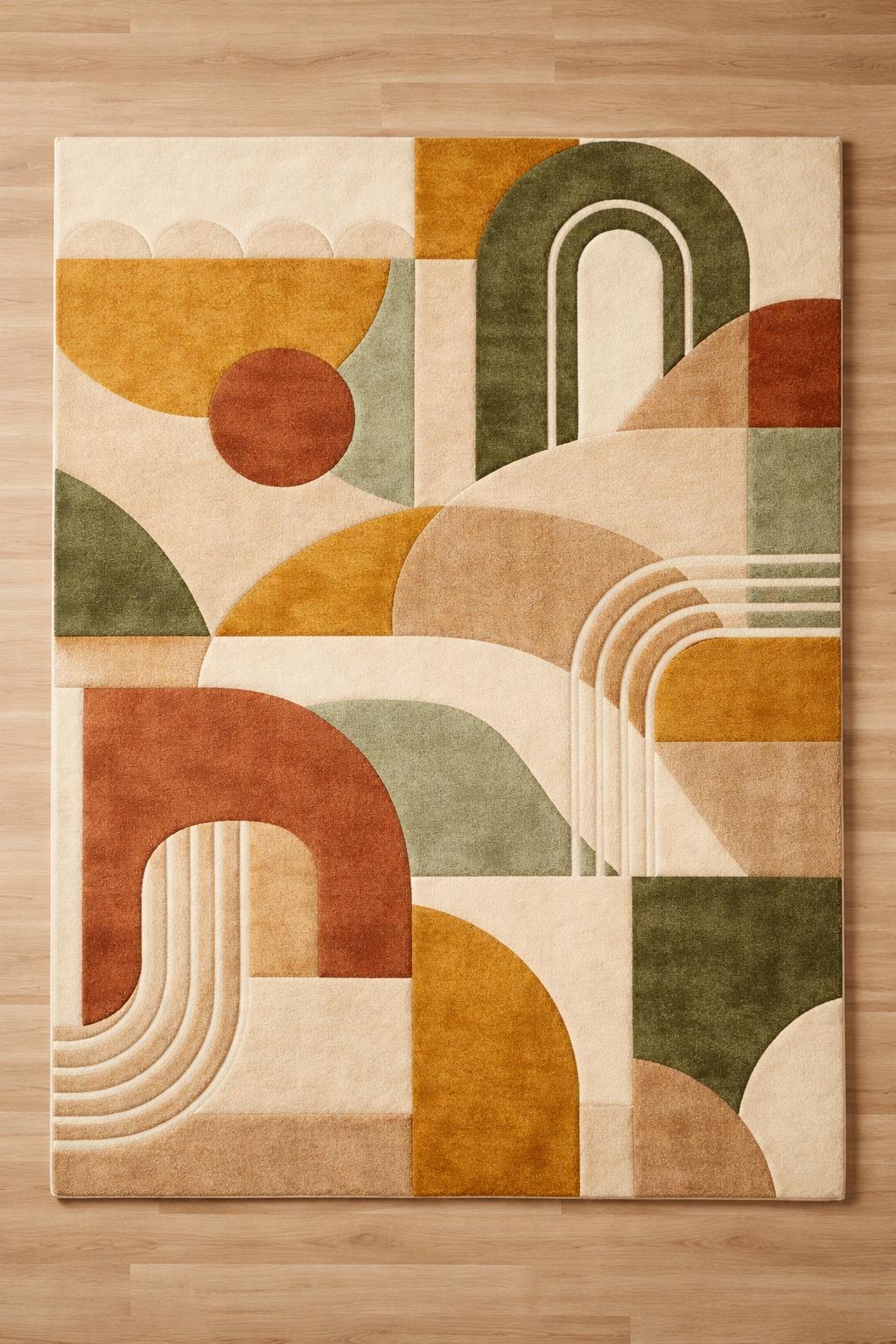 Alfombra abstracta de lana tejida a mano, alfombra redonda geométrica moderna, alfombra de área bohemia para sala de estar