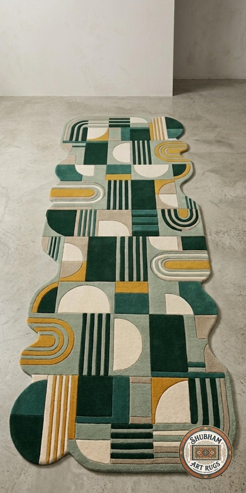Hand Tufted Wool Rug, Geometric Art Deco Abstract Carpet, New Zealand Blend