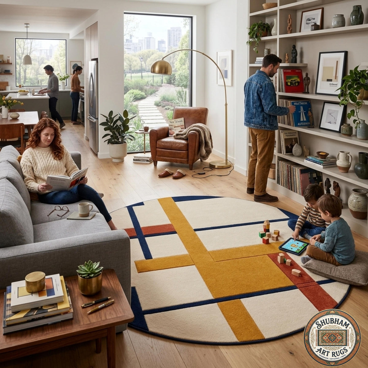Hand Tufted Wool Rug, Abstract Geometric Scandinavian Carpet, Custom Size Area Rug