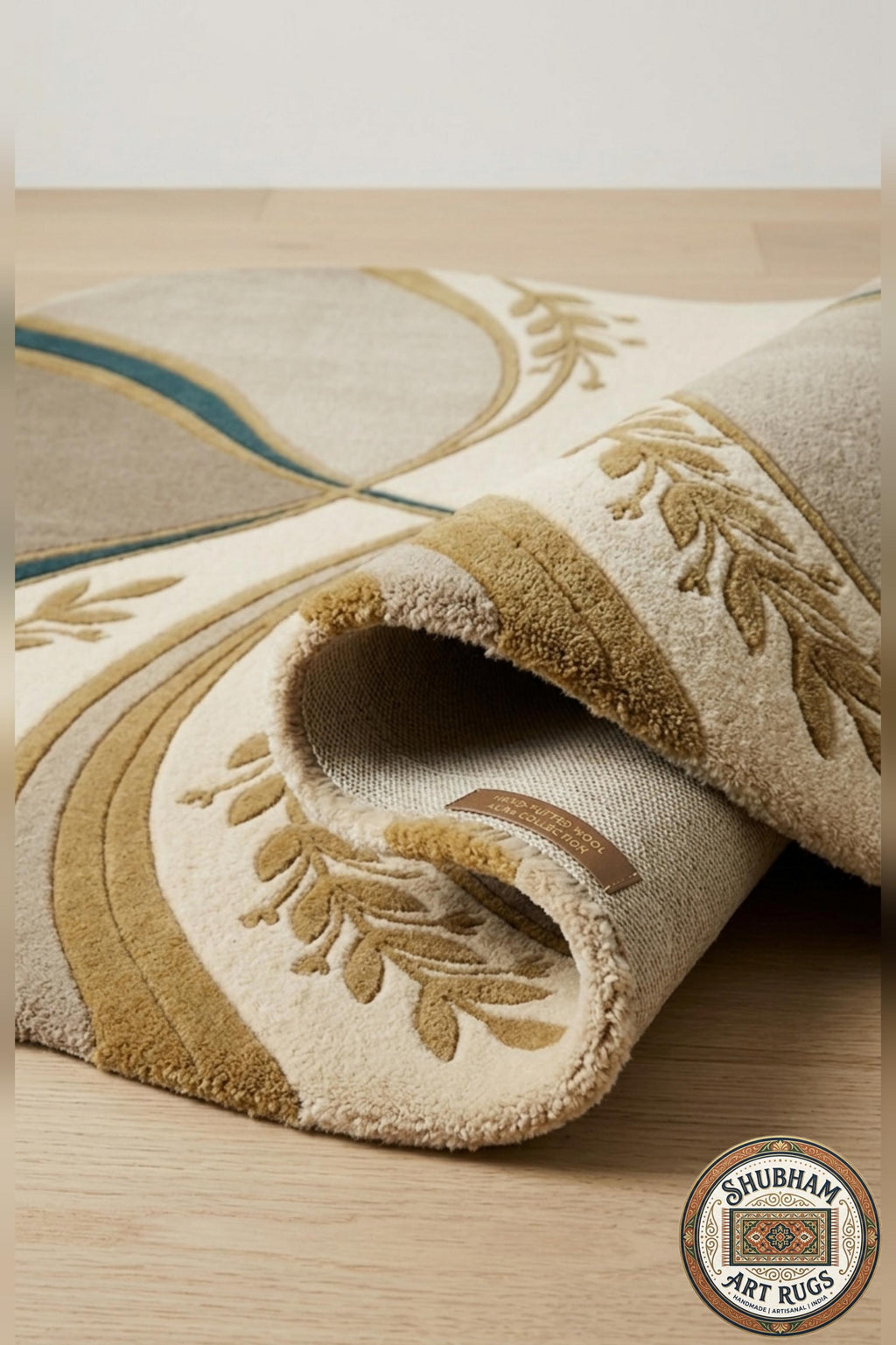 Hand Tufted Wool Rug, Irregular Abstract Botanical Design, New Zealand Blend Carpet