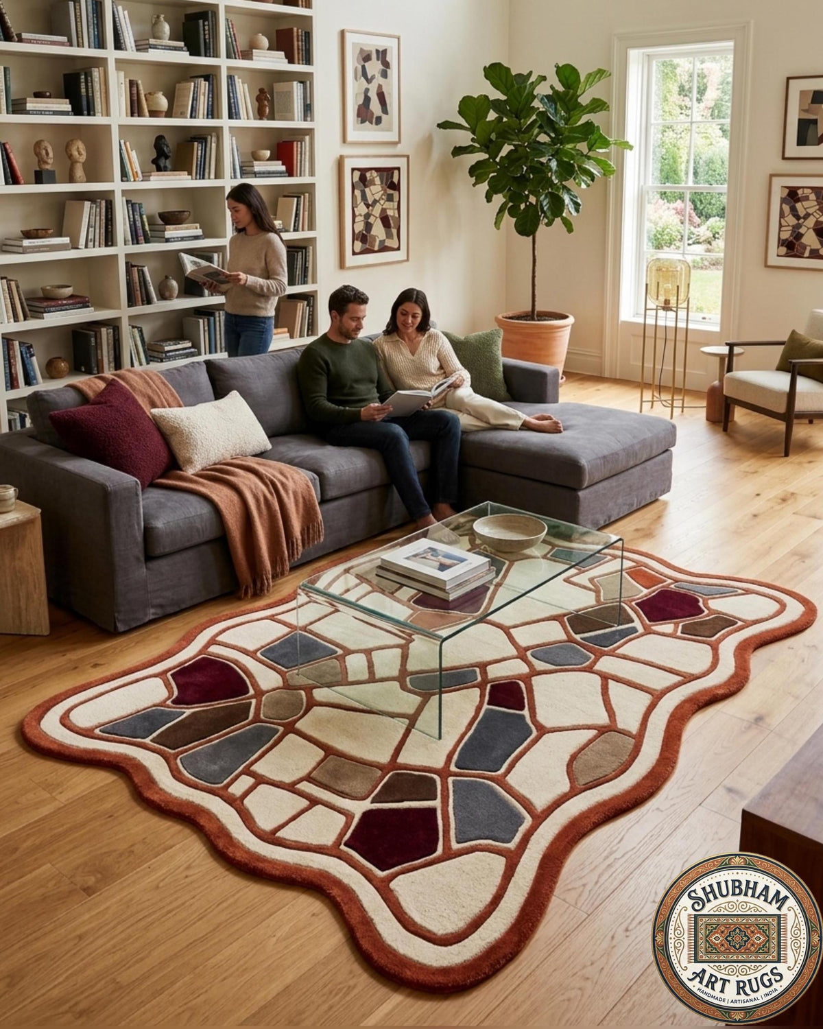 Hand Tufted Wool Rug, Organic Abstract Area Carpet, Modern Luxury Home Decor